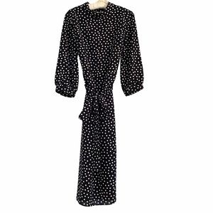 Boden dark Navy & White Polka Dot Midi Dress Mandarin